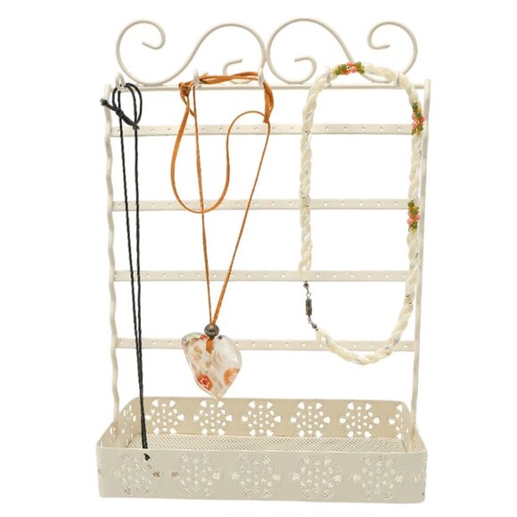 Metal Jewelry Display Stand Necklace Earrings Bracelets Holder Cream Tall - Picture 2 of 8